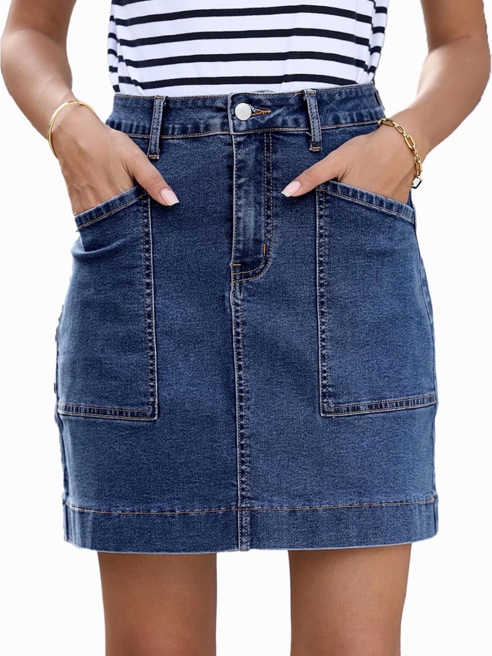High-Rise Denim Mini Skirt with Patch Pockets - Blue